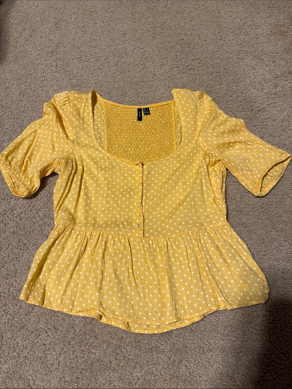 Woman Within Yellow Polka Dot Peplum Blouse